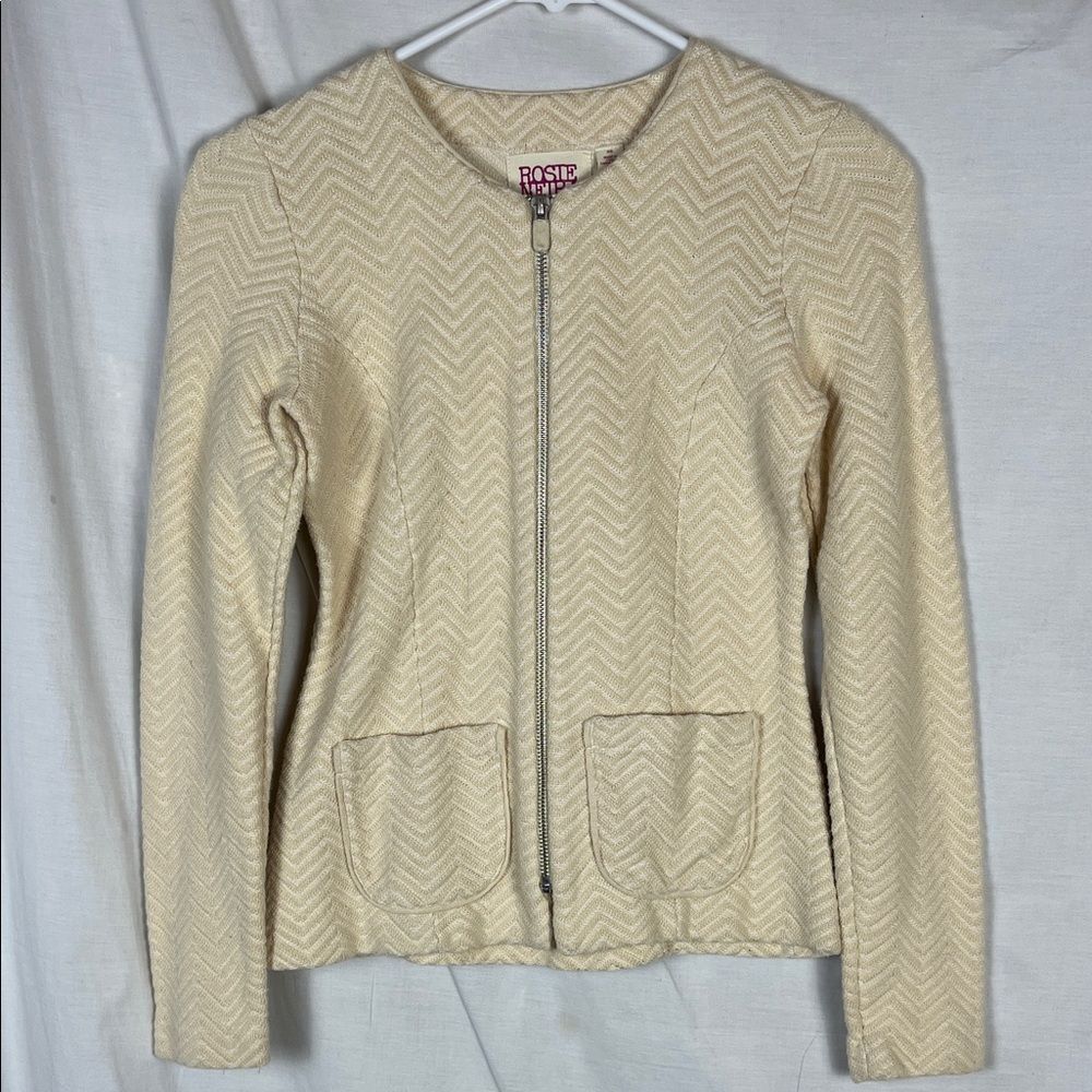 Cream Anthropolgie Rosie Netra Chevron Zip Up Jacket